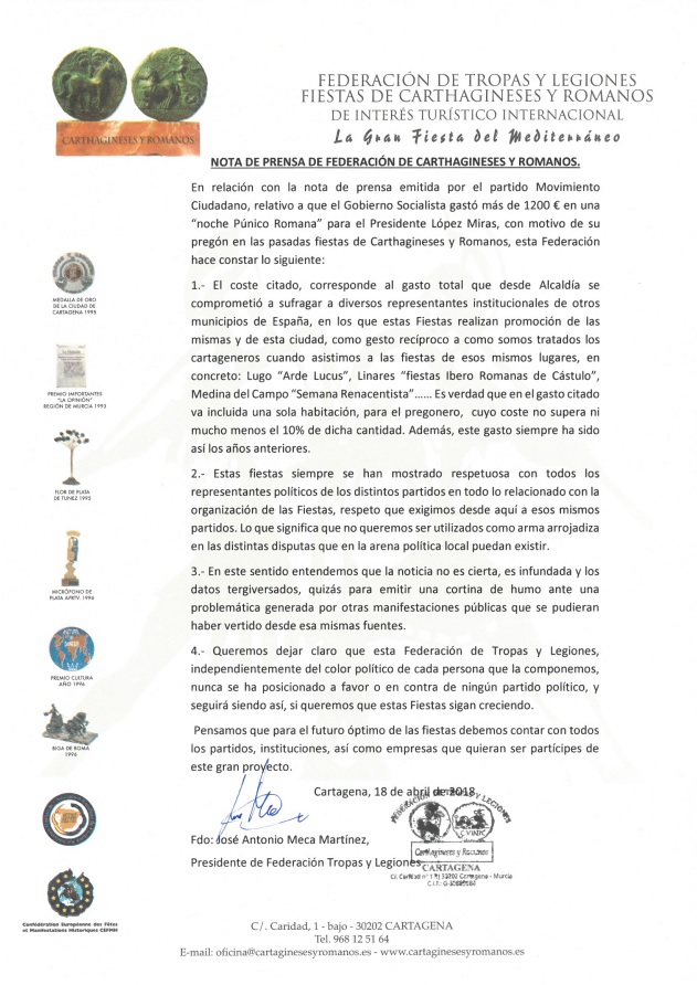 Comunicado de Presna Federación de Tropas y Legiones - Carthagineses y Romanos